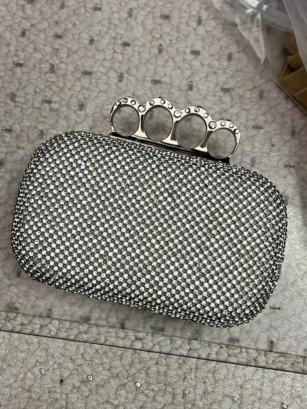 Silver Crystal Knuckle Clutch - Women's Evening Bag